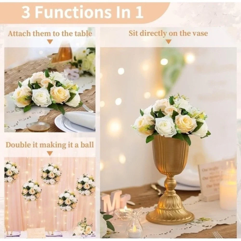 Pcs of 10 Fake Flower Ball Arrangement Bouquet,15 Heads Plastic Roses‎ Peach